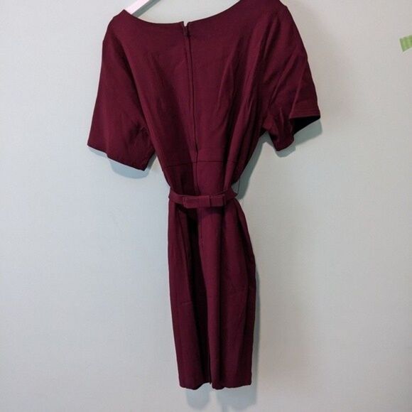 ModCloth "Ritzy Wishes" Retro Red Wine  Sheath Dress Belted Back Zip Stretch 3x - Picture 5 of 7
